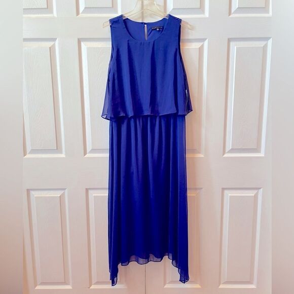 BLUE SLEEVELESS CREPE SHARK BITE BOTTOM DRESS LINED SIZE 18 NWT - Picture 1 of 8
